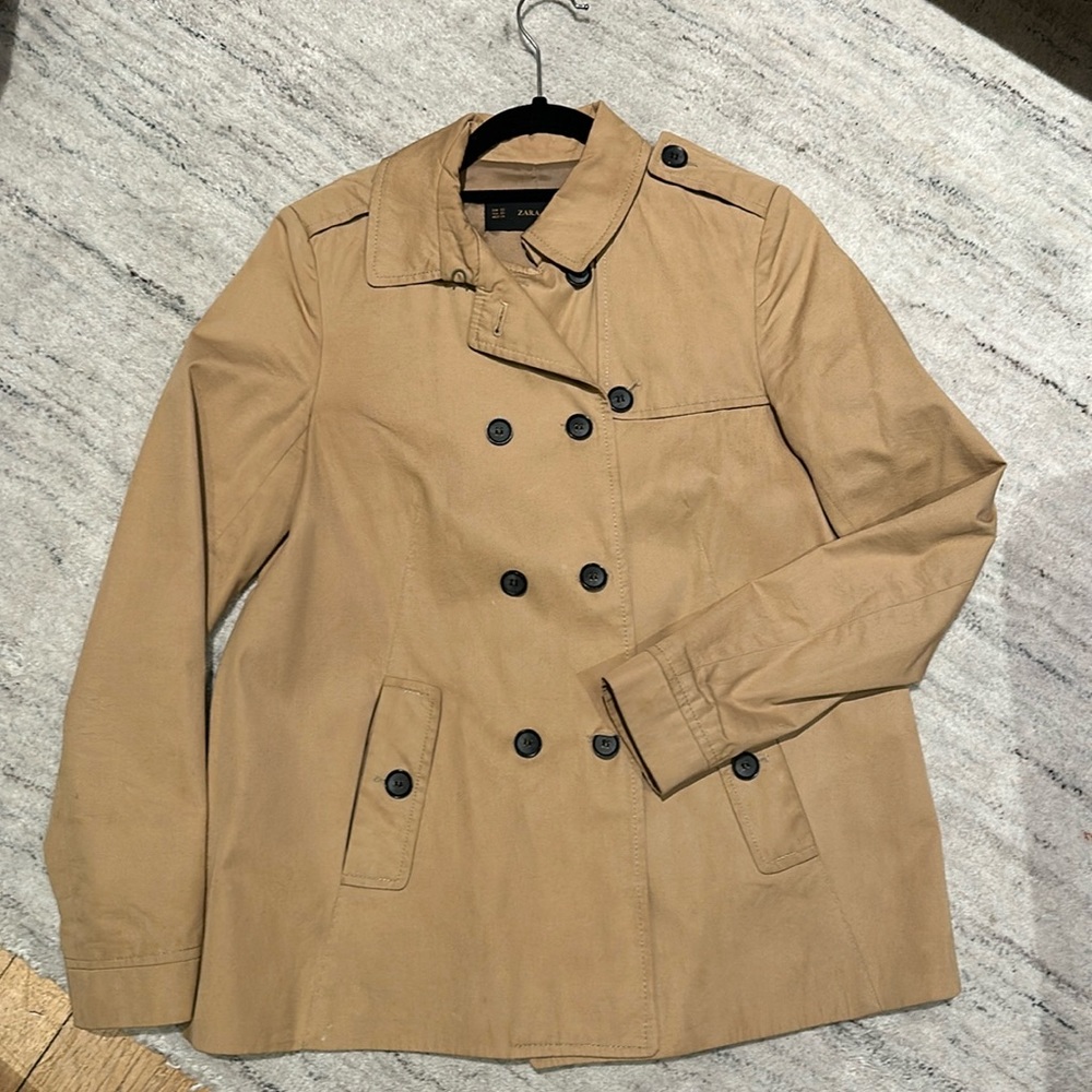 Zara Tan Double-Breasted Trench Coat